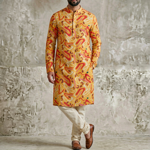 Tela Bordada Estampada con Patrón Abstracto en Rollo para Confección de Kurta y Trajes - Product Image 1