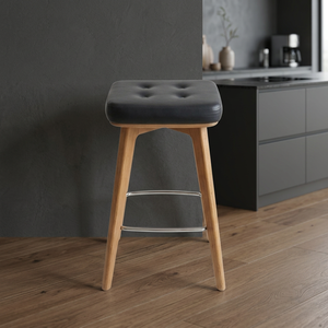 Modern Commercial Hotel <b>Bar</b> <b>Stool</b> with Faux <b>Leather</b> Seat Wood Frame Metal Base-Upholstered Design for Home <b>Bar</b> - Product Image 2