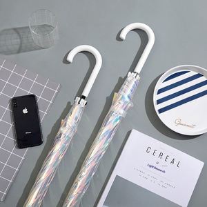 Parapluie publicitaire classique BSCI ALT, vente directe fournisseur, tige droite, transparent, 8 baleines, ouverture semi-automatique, laser arc-en-ciel - Product Image 1