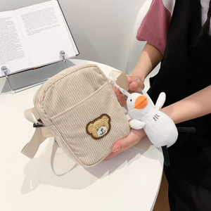 2024 Cute Crossbody Small <strong>Bag</strong> for Women New Striped Velvet Bear Design Students Children Canvas Diagonal <strong>Cell</strong> <strong>Phone</strong> Coin Purse - Product Image 4