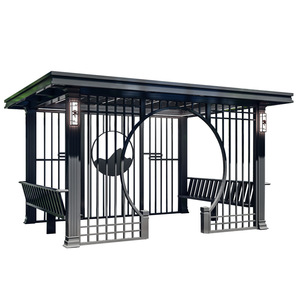 Aluminum Garden Gazebo Modern <b>Square</b> Outdoor Resting Pavilion For Villa Black Silver <b>White</b> Powder Coated <b>Frame</b> - Product Image 1