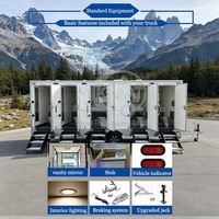 Remorque WC mobile commerciale à double essieu, 5 postes, avec équipements en acier inoxydable, pour location en zones à fort trafic