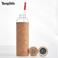 Nouveau 2026 – Gobelet en verre recyclable 500/600/700 ml avec paille, bouchon en bambou et manchon en liège – Anti-fuite, compatible lave-vaisselle et micro-ondes – Idéal pour les boissons sportives