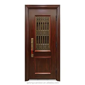 In stock Wood grain color Door in door with mosquito net metal steel safety grill door design for home