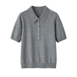 Tùy Chỉnh Lụa Mùa Hè Áo Len Phụ Nữ Polo Cổ Lụa T Áo Sơ Mi Lụa Mỏng Cashmere Dệt Kim Áo Len - Product Image 2