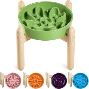 <span class=keywords><strong>Support</strong></span> en <span class=keywords><strong>bois</strong></span> avec <span class=keywords><strong>gamelle</strong></span> en céramique surélevée pour chien, anti-glouton et anti-étouffement, capacité 1,5 tasse, pour chiens de petite et moyenne taille - Product Image 1