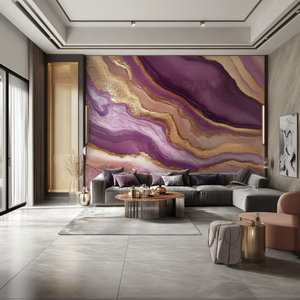 Silk Waterproof Modern Easy Installation Girls Bedroom Pink <strong>Purple</strong> <strong>Marble</strong> Wall Mural <strong>Wallpaper</strong> - Product Image 4
