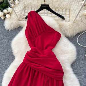 Vestido Midi Casual Elegante 2024 para Mujer, Sin Mangas, Estilo Imperio, con Encaje 3D, Color Rojo - Product Image 2