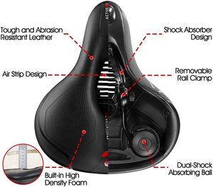 Selle de Vélo Confortable en Mousse à Mémoire de Forme Haute Élasticité, Noire, Amortissante et Étanche - Pièces et Composants de Vélo - Product Image 5