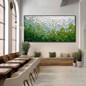 Textured Abstract Green White Impasto Landscape <b>Painting</b> Canvas Art With <b>Frame</b> Contemporary Wall Decor Indoor Use - Product Image 3