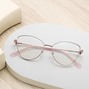 Gafas de Moda con Montura Metálica, Estilo Ojo de Gato, Acero Inoxidable, Montura Completa, Anti Luz Azul, para Mujer - Product Image 2