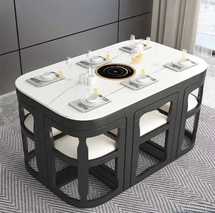 Gmart Eettafel Luxe Set Eetkamer Decoratie Grote Witte Keramische Tafel Schuif Eettafel En Stoel Set