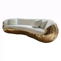IDAO Meubles de salon italiens de luxe - Canapé en cuir minimaliste, design moderne pour villa, modèle de luxe avec feuille d'or