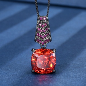 Wholesale Eco-friendly Copper Black Gold Plated 14-12MM Orange Red Zircon Pendant Earrings <b>Ring</b> Set Ladies Fashion Jewelry Set - Product Image 5