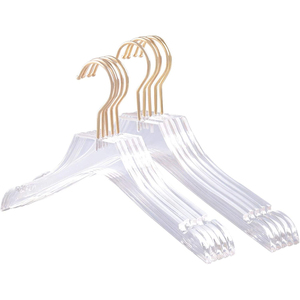 Cintres en acrylique personnalisés avec logo et crochets dorés – Rangement durable et écologique pour armoire et salle de bain, idéal pour robes de mariée, costumes, manteaux et pantalons - Product Image 1