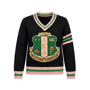 เสื้อสเวตเตอร์ถักคอวีสำหรับผู้หญิง OEM ปักลายอัลฟ่า เค อลฟ่า เครสต์ 1908 สไตล์พรีปปี้ แขนยาว สำหรับฤดูหนาว ขายส่ง - Product Image 1