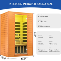 Ruang Sauna Inframerah Kayu Kustom untuk Dua Orang dengan Panel Kontrol Termometer Sauna Cina
