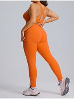 Ensemble de vêtements de sport 2 pièces pour femmes grandes tailles, Spandex/Nylon, haute élasticité, effet push-up, séchage rapide, résistant aux plis, motif uni
