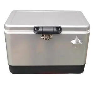 Stainless Steel Ice Chest Beverage Cooler with Bottle Opener 54 QT Capacity Portable Cooler Box for Beach RV BBQs
