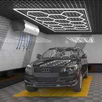Plafonnier LED Hexagrid MJ Garage 110V-240V, Atelier, Détailing Auto, Lavage de Voitures, Station Beauté, IP54, Ultra Lumineux 4.8x2.4M