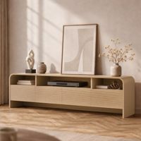 Meuble TV extra large pour téléviseurs jusqu'à 70 pouces, meuble TV avec bords incurvés, étagère ouverte et étagères réglables, console multimédia pour salon