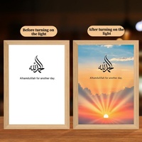 Cadre de peinture LED 4D musulman avec lumières multicolores changeantes, cadeau islamique - Matériel en bois, rechargeable par USB