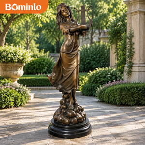 Statua Antica in Bronzo Fuso di Donna, Scultura della Musa Greca che Suona la Lira, Figurina Artistica in Metallo per Decorazione d'Interni di Casa, Ufficio, Hotel - Product Image 1