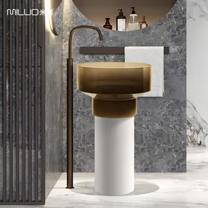 Fregaderos de Pedestal transparentes de diseño moderno, lavabo independiente con soporte de suelo de resina pura de cristal, lavabos de piedra de resina