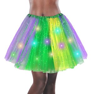 Robe de soirée Mardi Gras violette or vert personnalisée jupe TUTU en maille rougeoyante jupe courte en tulle à LED - Product Image 1