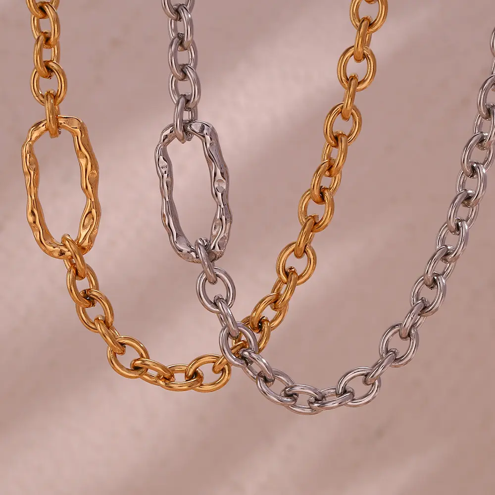 Colar de joias líquidas irregulares sem manchas, colar com clipe longo para mulheres, corrente de aço inoxidável banhado a ouro 18K