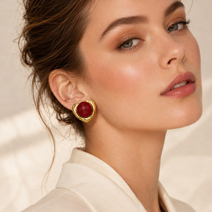Shield Shape Gold Plated Imitation Pearl Stud Earrings For Women Classic Wedding Jewelry - Product Image 3