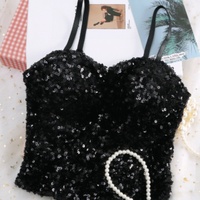 Nuevo Estilo Top Corto de Lentejuelas sin Espalda, Tipo Camisola, de Una Pieza, Fijo y Versátil, para Usar como Ropa Interior o Capa Base