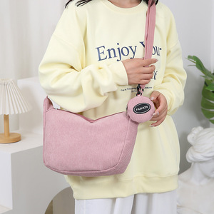 Sac bandoulière en velours côtelé vert clair pour femme LJDTR001, fermeture éclair horizontale carrée, pochette pour téléphone portable, style coréen simple - Product Image 3