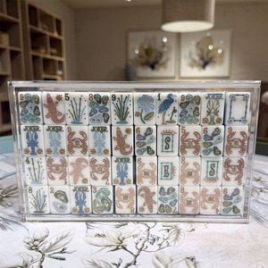 2026 Vente en gros Ensemble de tuiles de mahjong américaines en acrylique bleu Waterside, motif océan personnalisé, pour divertissement adulte et jeux de casino - Product Image 2
