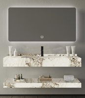 AllandCabinet Meuble-lavabo mural moderne avec éclairage LED, miroir, évier en pierre naturelle, acier, écologique et intelligent