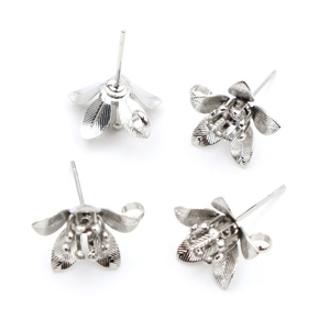 10 pièces (5 paires) de boucles <span class=keywords><strong>d</strong></span>'oreilles à clous <span class=keywords><strong>en</strong></span> forme de fleur plaquées <span class=keywords><strong>argent</strong></span> antique, or et bronze, 14x14mm, connecteurs <span class=keywords><strong>pour</strong></span> la fabrication de bijoux - Product Image 5