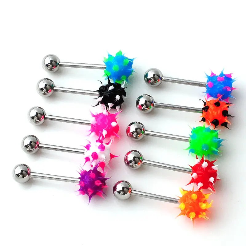 NUORO Colorful Silicone Soft Spike Ball Straight Tongue Nipple Ring Piercing For Women Man Gift Silicone Tongue Piercing