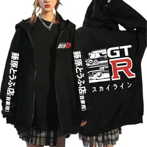 Anime Drift AE86 Hoodie ritsleting awal D kasual Vintage Zip up kaus R34 Skyline GTR JDM Manga jaket Hoodie ukuran besar