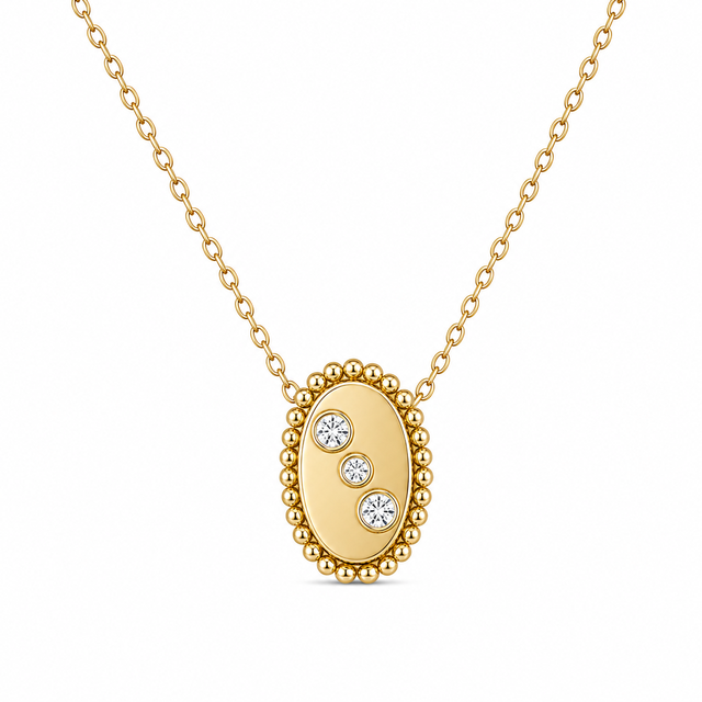 925 Sterling Silver Necklace Oval Medallion Gold Plated Beaded Modern Ladies Birthday Gift Wholesale Fashion Boutique Everyday