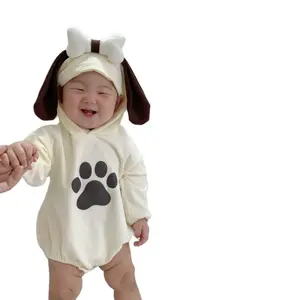 Barboteuse à capuche avec oreilles de chien Vêtements en coton à manches longues pour bébés filles et garçons Combinaison pour tout-petits