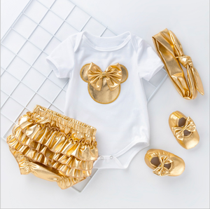 Mikey Estate Breve Oro Del Bambino Pigiama della ragazza Del Pagliaccetto Della <span class=keywords><strong>Tuta</strong></span> Tutina Partito Usura Del Bambino Del Cotone Neonato Vestiti Del Bambino Del Pagliaccetto - Product Image 5