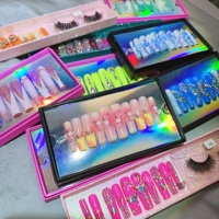 Ongles artificiels réutilisables et faux cils, design stiletto, capsules d'ongles à presser, cils 3D volumineux, kit de colle, coffret cadeau beauté pour les doigts