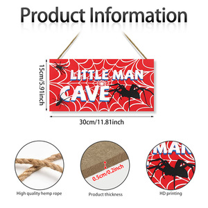 En gros Plaque murale en bois pour décoration de chambre d'enfants et de garçons, motif 'Little Man Cave' avec toile d'araignée rouge et araignée noire - Product Image 4