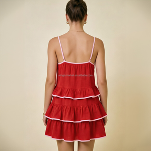 <span class=keywords><strong>Robe</strong></span> <span class=keywords><strong>de</strong></span> Noël à volants pour <span class=keywords><strong>femme</strong></span>, rouge avec bordure rose, appliques d'arbre, <span class=keywords><strong>robe</strong></span> courte <span class=keywords><strong>de</strong></span> fête - Product Image 3