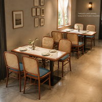 Ensemble de table à manger de restaurant robuste et durable, résistant à la chaleur, avec plateau en pierre frittée, pour bistrot et hôtel, style contemporain