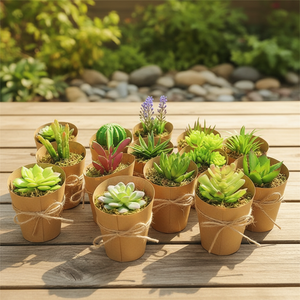 Mini <span class=keywords><strong>cactus</strong></span> artificiel <span class=keywords><strong>pas</strong></span> <span class=keywords><strong>cher</strong></span> dans un pot en papier, fait main, réaliste, durable, décoration intérieure - Product Image 3