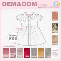 Robe à carreaux bleue et blanche pour petites filles, manches courtes bouffantes, col à revers, boutons sur le devant, robe décontractée à carreaux pour petites filles