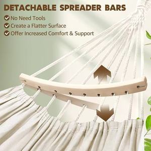 <span class=keywords><strong>Hamac</strong></span> double portable avec barres <span class=keywords><strong>en</strong></span> <span class=keywords><strong>bois</strong></span> détachables, toile épaisse anti-retournement pour le camping, avec sac et kit de suspension - Product Image 3