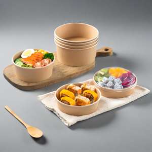 Bol en papier kraft biodégradable marron rond pour salade à emporter – Prix de gros - Product Image 6