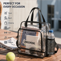 Sac de plage pliable en PVC transparent, grande capacité, écologique, réutilisable, avec fermeture éclair, personnalisable avec logo, vente en gros